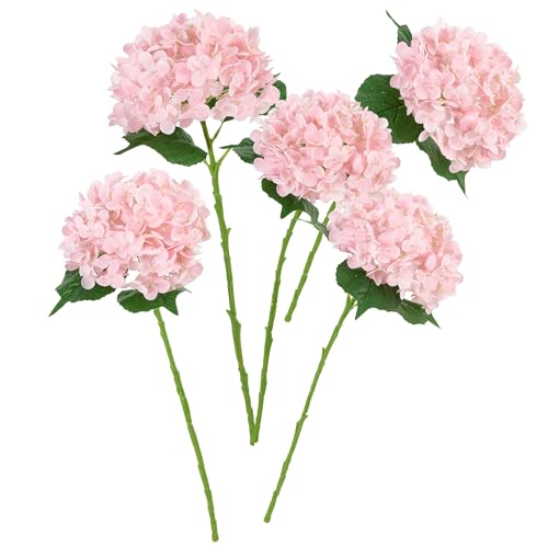 Coferset 5pcs Artificial Hydrangea Flowers Real Touch 20 inch Lifelike Hydrangea Flower for Home Wedding Office Party Living Room Decoration (Baby Blue)
