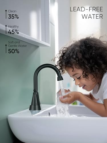 Cobbe Black Bathroom Faucets 3 Hole, 4 Inch Bathroom Sink Faucet with Pop Up Drain and 2 Supply Hoses, 2 Handle Centerset Bathroom Faucet for Sink Vanity, Matte Black