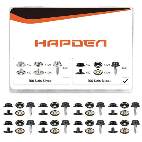 350 Pcs Boat Cover Snaps, Canvas Snap Kit & Button Snaps, 100 Set Heavy Duty Snap Fasteners Kit 3/8" Socket Stainless Steel Snaps Marine Grade for Leather Boat Cover Furniture (Black)