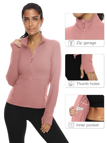 VUTRU Womens Athletic Zip Up Jacket with Thumb Holes (Dark Coffee, S)