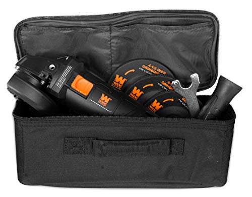 WEN 94475 7.5-Amp 4-1/2-Inch Angle Grinder with Reversible Handle, Three Grinding Discs, and Carrying Case, Black,orange