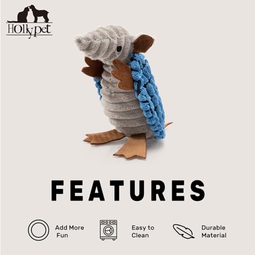 Hollypet Dog Toys, Plush Dog Toys, Squeaky Dog Toys, Stuffed Toys for Small Medium Large All Breed Sizes Dogs, Big Armadillo Animals Toy, Puppy Chew Toy with Clean Teeth, Red, 14 in