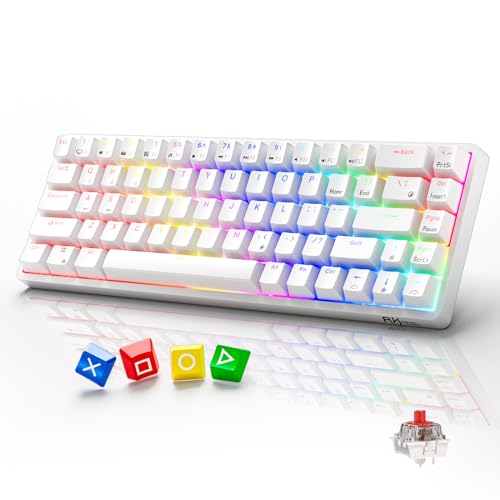 RK ROYAL KLUDGE RK837 Video Gaming Keyboard - 65% Layout Mechanical Keyboard, BT5.1/2.4G/Wired with 3 USB Ports, RGB Backlit, Hot-Swap PC Computer Wireless Keyboard for Mac Laptop, Clicky Blue Switch