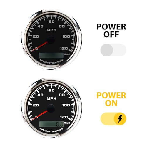 MOTOR METER RACING EVO Series Digital 6 Gauge Set - Blue Red White Green Switchable LED - 3-3/8" 85mm GPS Speedometer & Tachometer - 2-1/16" 52mm Voltage, Fuel Level, Water Temperature & Oil Pressure