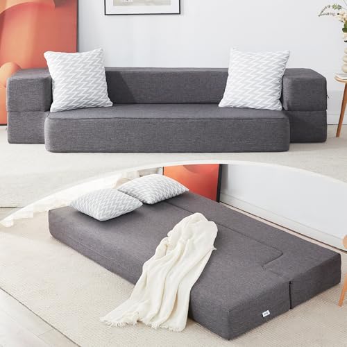 Lazyzizi Floor Sofa Bed, Convertible Sleeper Lounge Couch Folding Mattress with 2 Pillows & Washable Cover for Living Room, Guest, Playroom 8inches Twin