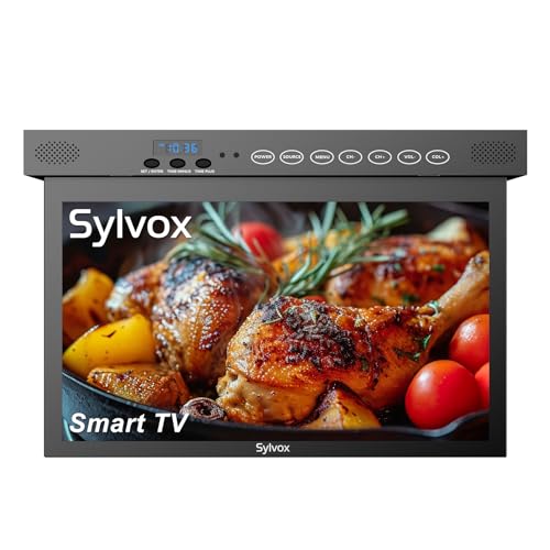 SYLVOX 15.6" Flip Down Smart TV Under Cabinet Google TV Supports 360 Degree Rotation WiFi & Wireless Connection, Storage Design for Kitchen Bedroom RV Yacht (Classic Black)