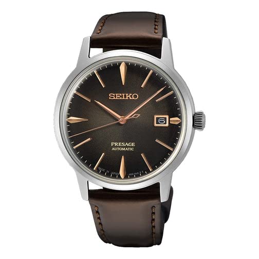 SEIKO SRPJ17 Automatic Watch for Men - Presage Collection - Gray/Brown Dial with Date Calendar, Stainless Steel - Water-Resistant 50M