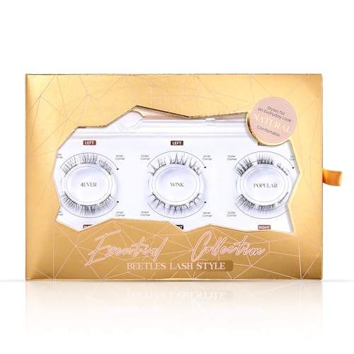 Beetles Easy Lashes False Eyelashes Essential Collection 5 pairs of Mixed Super Natural with tweezers Wispy Fluffy Fake Lashes for Women Strip Lashes Eyelash Extension Kit Faux Mink Eyelashes 14 mm 3D