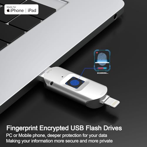 for iPhone USB3.0 Encrypted Drive Drive External Storage Fingerprint Encryption USB Flash Drive for iPhone/iPad/Mac/PC USB3.0 Flash Drive 128GB