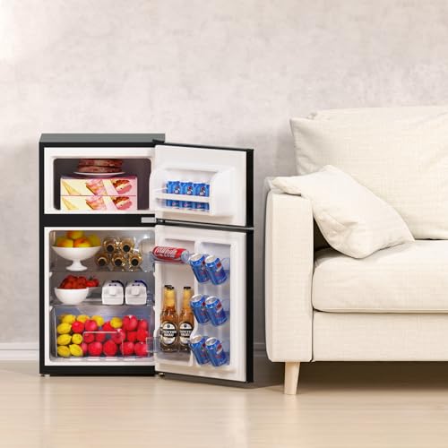 Frestec 3.1 CU' Mini Fridge with Freezer,2-Door Compact Refrigerator,Small Refrigerator for Bedroom Dorm Office Apartment, Black (FR 302 BK)