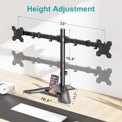 MOUNT PRO Dual Monitor Stand, Free-Standing Full Motion Monitor Desk Mount Fits 2 Screens up to 27 inches,17.6lbs with Height Adjustable, Swivel, Tilt, Rotation, VESA 75x75 100x100, Black