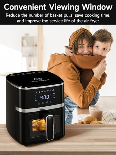 Kitchen Elite Air Fryer Oven 5.28 Qt, 7-in-1 Digital Display Compact Cooker with Easy View Windows,Space-saving, Nonstick and Dishwasher Safe Basket, Black