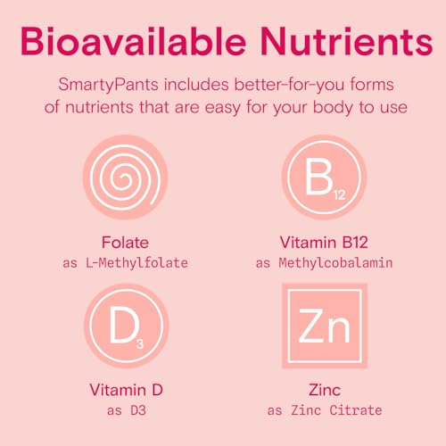SmartyPants Organic Women's Multivitamin Gummies: Biotin, Methylfolate, Omega 3 (ALA), Vitamin D3, C, Vitamin B12, B6, A, K & Zinc, Inositol, Gluten Free, Vegetarian, 120 Count (30 Day Supply)