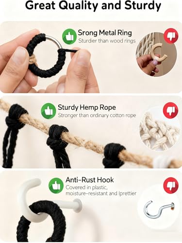 Stuffed Animal Hammock or Net With LED Lights Extra Large Wall Hanging Stuffed Animal Storage Nets for Teddy Bear Handmade Macrame Hanging Toy Net Hammock for Stuffed Animal Storage (Black)