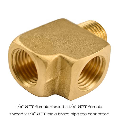 Brass Tee Pipe Fitting, ZESE 2 PCS 1/4" NPT Female to 1/4" NPT Female to 1/4" NPT Male Brass Barstock Street Tee Pipe Adapter