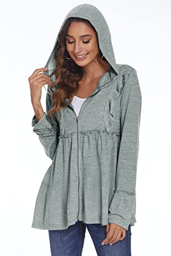 DEESHA Women's Full-Zip Hooded Sweatshirt Pleated Tiered Ruffle Hooded Sweatshirts Jacket Coat Purple