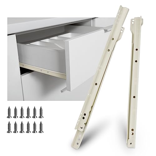 LONTAN 10 inch Drawer Slides Bottom Mount Self Closing Drawer Rails,1 Pair White Euro Style Drawer Tracks and Rails Kit Dresser Drawer Slides Replacement