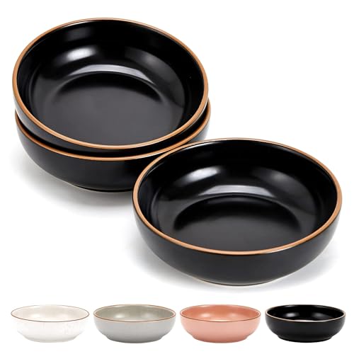 Ceramic Cat Bowls, Howise Pet Bowl Cat Dishes for Food and Water, 5.3 In Puppy Food Bowl 3 Pack Cat Food Bowl Set, Matte Black Finish