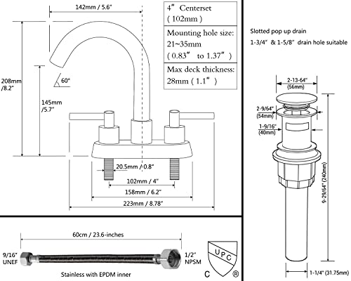 TRUSTMI Brushed Gold Bathroom Faucet 4 Inch Centerset 2 Handle 3 Hole Lavatory Vanity Sink Faucet with Overflow Pop Up Drain and cUPC Water Supply Lines, Spot Resist