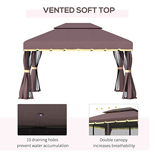 Outsunny 10' x 13' Patio Gazebo, Outdoor Gazebo Canopy Shelter with Netting and Curtains, Aluminum Frame for Garden, Lawn, Backyard and Deck, Gray
