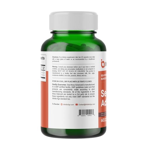 INFINITE AGE: 1250mg Sea Moss Advanced Superfood - High-Potency, Vegan, Made in The USA - Irish Sea Moss, Bladderwrack, Burdock Root - Overall Health, Immunity Support, 60 Sea Moss Capsules