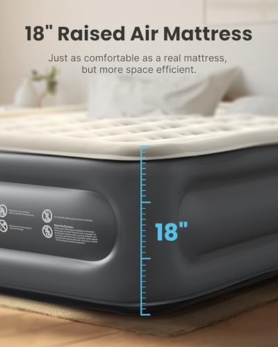 iDOO Twin Air Mattress with Built in Pump, Luxury Double High Inflatable Mattress for Camping, Home&Guests, 18" Raised Blow up Bed Airbed Colchon Inflable - Fast Inflation/Deflation - 550lb MAX