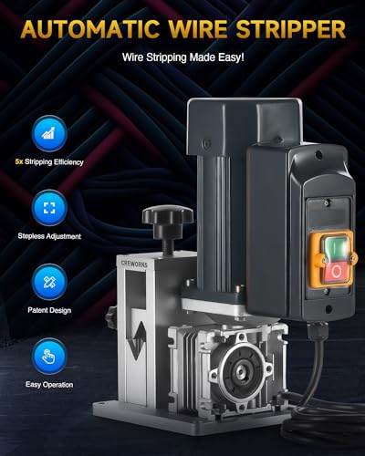 CREWORKS Automatic Wire Stripping Machine for 0.06"-1" Copper Wires, Motorized Wire Stripper Tool for 7/0-15 AWG Scrap Electrical Wire Recycling, Electrical Tool for DIY Cable Copper Wire Stripping