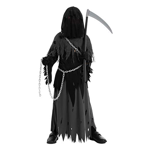 Spooktacular Creations Glowing Eyes Grim Reaper Costume for Kids, Halloween Costume for Boys, Phantom Costume-S(5-7yr)