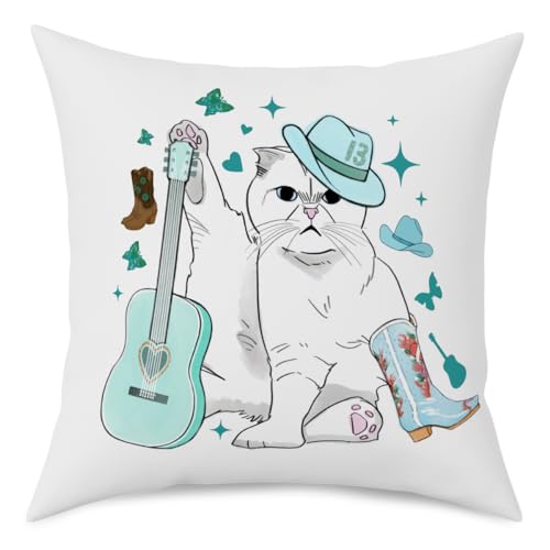 Cat Gifts for Cat Lovers Cute Cat Throw Pillow Covers Inspired Music Lover Gifts Fan Singer Merch for Women Cat Mom Cat Lady Girls Pillow Covers 18x18 Home Office Couch Sofa Bed Living Room Decor