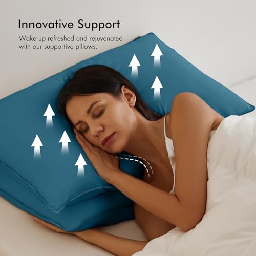Royoliving Premium Feather Down Bed Pillows for Sleeping Queen Size - 100% Cotton Fabric, Medium Firm, Soft Support Surround (Grey, 30"×20")