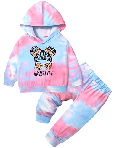 Aulyffo 3t Girl Clothes 4t Girls Outfits Two Piece Tie Dye Toddler Girl Clothes Hooded Pullover Tops + Joggers Sweatpants Fall Winter Sweatsuit Sets Black