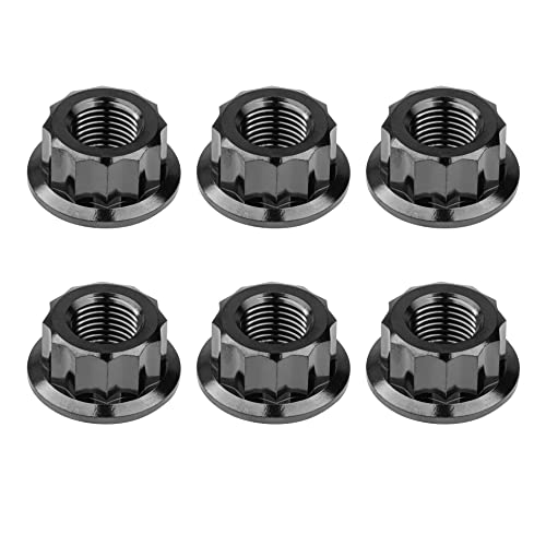 Wanyifa Titanium M5 M6 M10 M12 12-Point Flange Nut for Motorcycle Car Modification Pack of 6 (M5, Black)