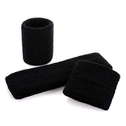 ONUPGO Sweatband Set Sports Headband Wrist Striped Sweatbands Terry Cloth Wristband Athletic Exercise Basketball Wrist Sweatband and Headbands Moisture Wicking Sweat Absorbing Head Band