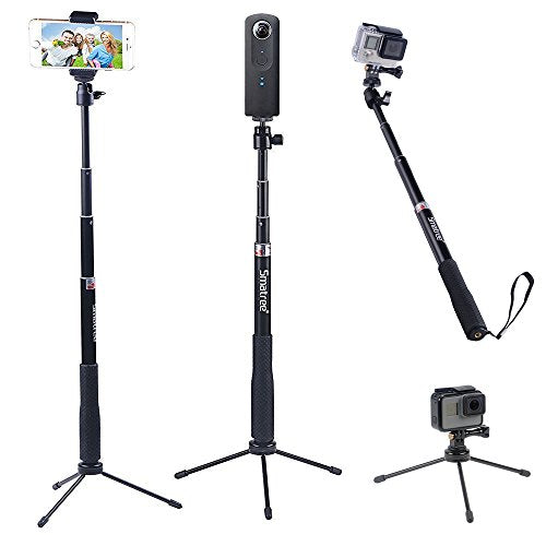 Smatree Q3 Telescoping Selfie Stick with Tripod Stand Compatible for OSMO 360,Insta360 X5,GoPro Hero 13/12/11/10/9/8/7/6/5/4+/3/Max/Session/2018/AKASO/OSMO Action Camera 5 Pro/Pocket 3/SJCAM/and Phone