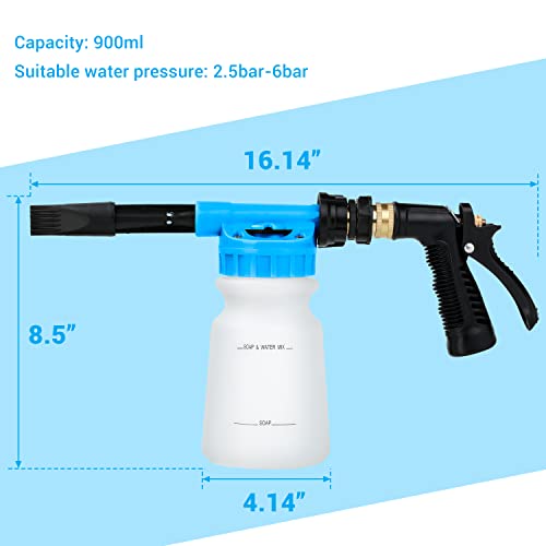 Ohuhu Car Wash Foam Gun, Car Wash Soap Sprayer with 3/8" Brass Connector & Car Washing Mitts, Dual Filtration, 6 Levels of Foam Concentration, Quick Connect to Most Garden Hose (Green)