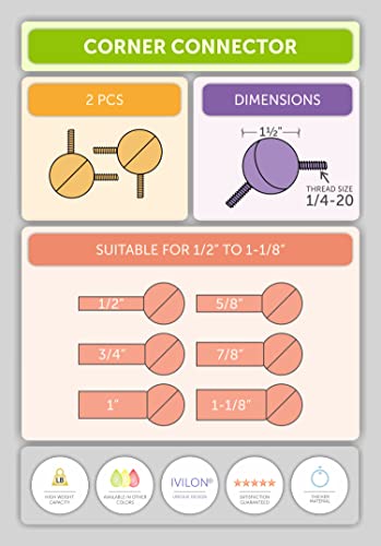 Ivilon Bay Window Curtain Rod Corner Connector - for Rods of 5/8 to 1-1/8 Inch - Antique Black