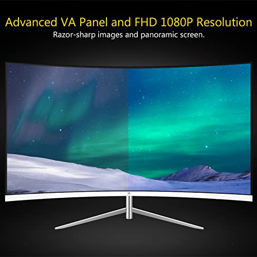 Z-Edge 27-inch Curved Gaming Monitor, Full HD 1080P 1920x1080 LED Backlight Monitor, with 75Hz Refresh Rate and Eye-Care Technology, 178° Wide View Angle, VGA+HDMI