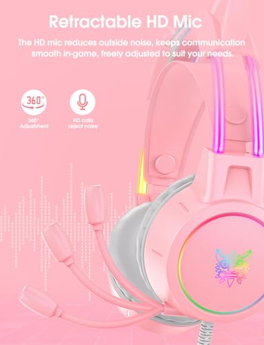 ONITOON Lightweight Gaming Headsets, Gradient RGB Light, Wired Over- Ear Headphones for PC/PS4/PS5/XBOX/Switch, Virtual Surround Sound & Noise Cancelling Mic, Auto-Adjust Headband