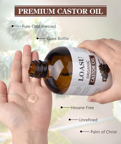 Castor Oil Organic Cold Pressed Unrefined Glass Bottle, 100% Pure Castor Oil, Hexane Free Cold Pressed, Organic Castor Oil for Face, Hair Growth, Eyelashes and Castor Oil Pack, 16fl.oz/473ml