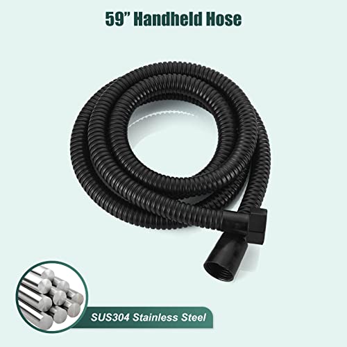 Heyalan Shower Wand Handheld Showerhead Wand Spray High Pressure Flow Brushed Nickel 1 Mode Hand Held Round SUS304 Sprayer Bathroom High Powerful Single Function Shower Head Bracket&Water Hose Include