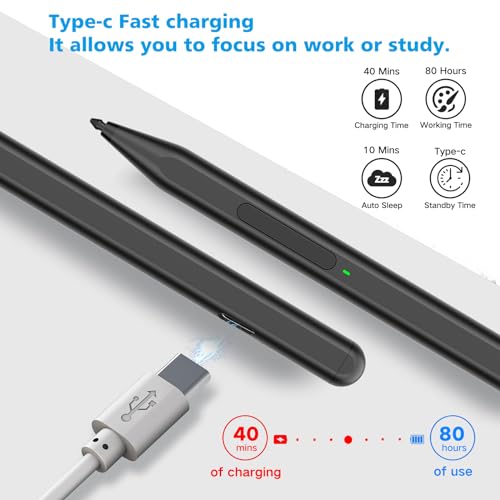 Milikilo Stylus Pen for Microsoft Surface Pro11/10/9/8/X/7+/6/5/4/3/Surface 3, Surface Go 3/2/1, Surface Laptop/Studio/Book 4/3/2/1 with Eraser Side Button,Palm Rejection,Tilt Function,1024 Pressure