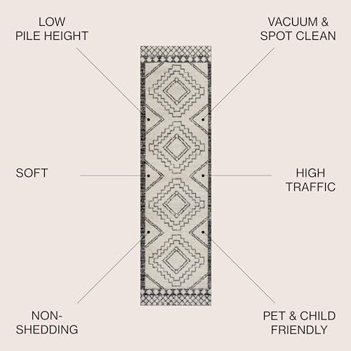 JONATHAN Y Amir Moroccan Beni Souk Ivory/Blue/Orange Indoor Area Rug, 4x6, Bohemian, Scandinavian, Easy-Cleaning for Living Room, Bedroom, Kitchen, Pet Friendly, Non-Shedding (MOH200E-4)
