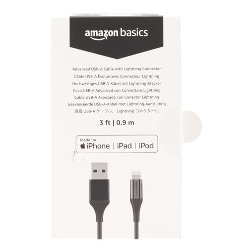 Amazon Basics 2-Pack USB-A to Lightning ABS Charger Cable, MFi Certified Charger for Apple iPhone 14 13 12 11 X Xs Pro, Pro Max, Plus, iPad, 10,000 Bend Lifespan, 6 Foot, White