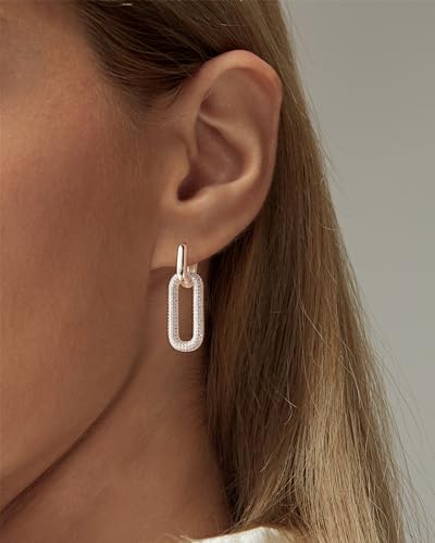 Tituthia Gold Earrings for Women Trendy, Simple Dainty 14K Gold Plated Paperclip Square Chain Link Dangle Hoops Earrings Pin Stud Huggie Earrings Lightweight Hypoallergenic Minimalist Aesthetic Gold