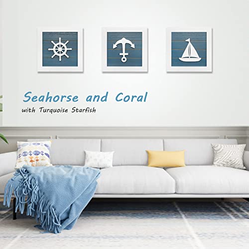 Framed Set of 3 Seashells and Starfish Coastal 3D Wall Art,Ocean Inspired Beach Decorations Beach Wall Decor for Bathroom or Coastal Bedroom (Cape Cod)