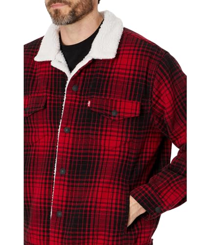 Levi's Men's Relaxed Fit Trucker, (New) Harvey Plaid Rhythmic Red