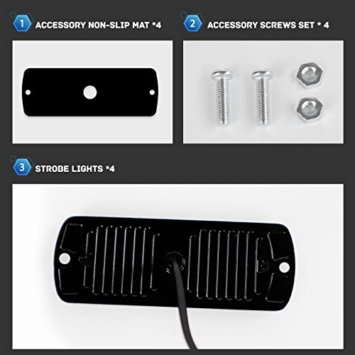 4-Pack 12 LED Amber Strobe Light Kit for Vehicles and Trucks - 12V-24V Emergency Warning Hazard Flash Bar Grill Surface Mount - Waterproof