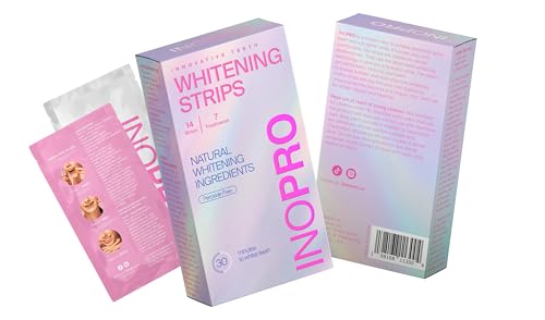 InoPro Teeth Whitening Strips 7 Treatments Kit - Sensitive Teeth Whitener, Peroxide Free, Enamel Safe Green White Strips, Deep Stains Removal - Instant Teeth Whitening Without The Harm (14 Strips)