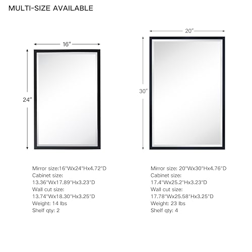 TEHOME Gold Metal Framed Recessed Bathroom Medicine Cabinet with Mirror Rectangle Tilting Beveled Vanity Mirrors for Wall 16 x 24 inches
