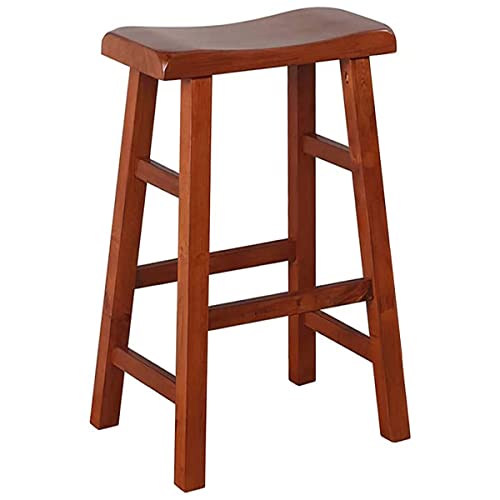 eHemco Heavy-Duty Solid Wood Saddle Seat Kitchen Counter Barstools, 29 Inches, Dark Oak, Set of 3